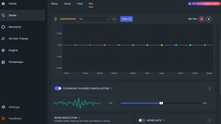 The SteelSeries Sonar software settings for microphones, showing an EQ and Clearcast AI noise cancellation settings.