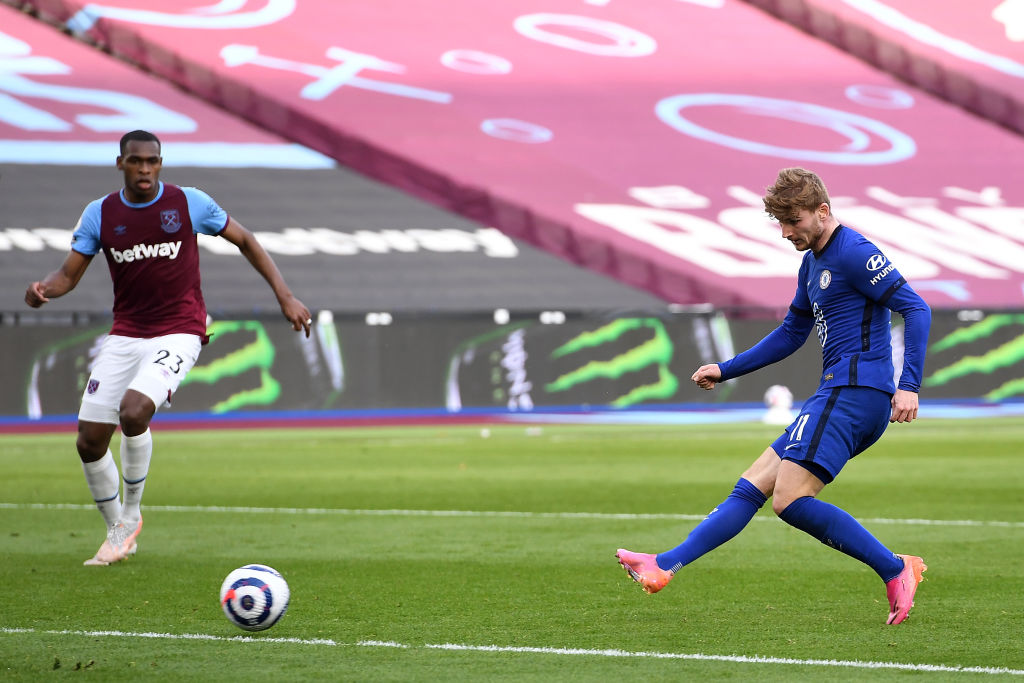 Timo Werner scoring against West Ham United