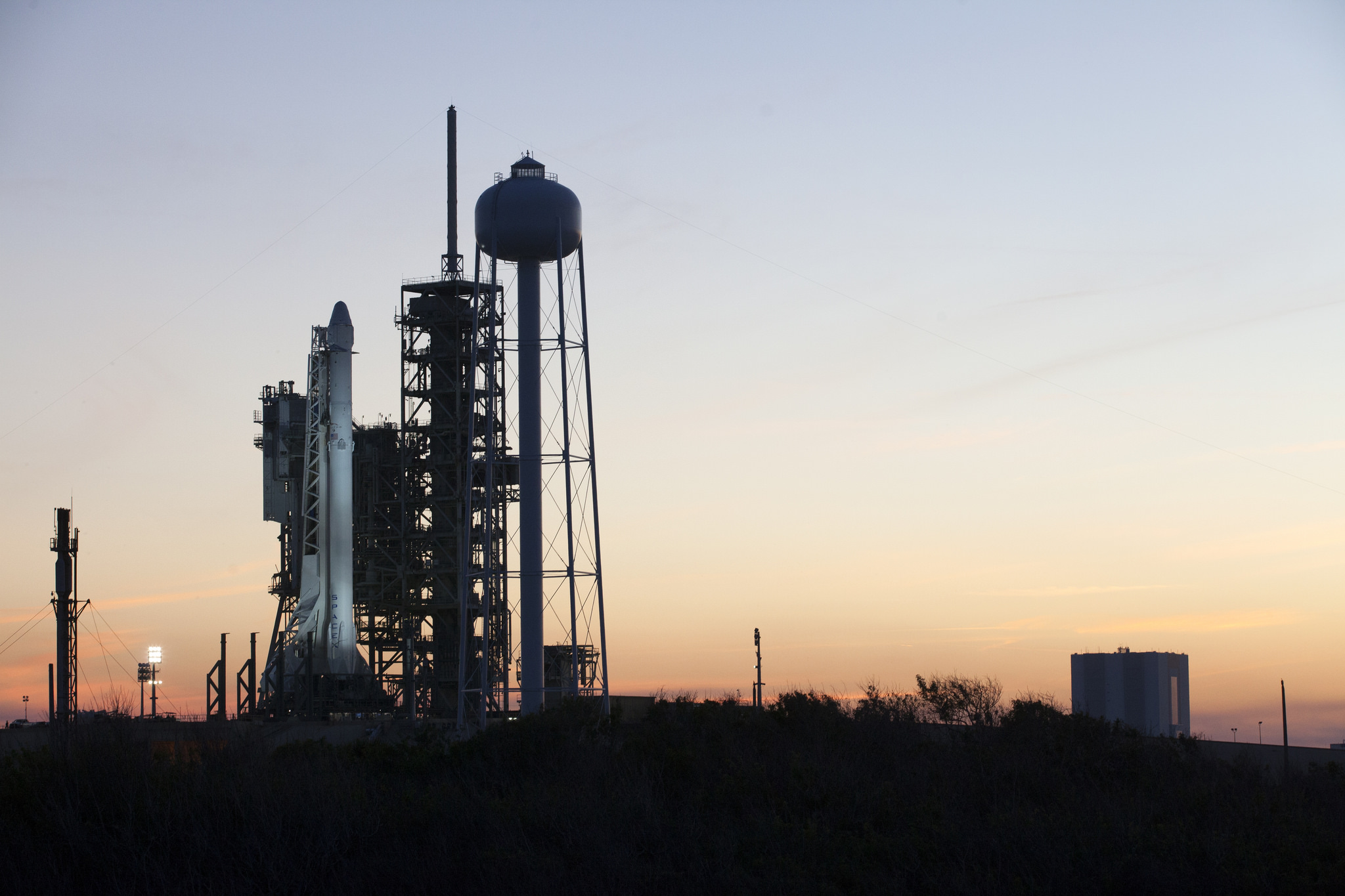 A Falcon 9 rocket carrying a Dragon space capsule rests on Pad 39A at NASA&#039;s Kennedy Space Center on Feb. 17, 2017. This is SpaceX&#039;s 10th cargo resupply mission for NASA. 