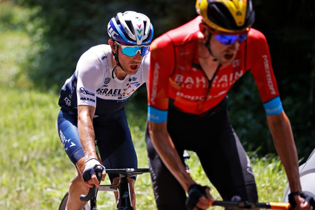 QUILLAN FRANCE JULY 10 Michael Woods of Canada and Team Israel StartUp Nation Wout Poels of The Netherlands and Team Bahrain Victorious in the Breakaway during the 108th Tour de France 2021 Stage 14 a 1837km stage from Carcassonne to Quillan LeTour TDF2021 on July 10 2021 in Quillan France Photo by Chris GraythenGetty Images
