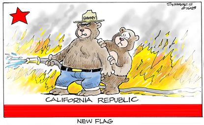 Editorial cartoon U.S. California wildfires California republic new flag