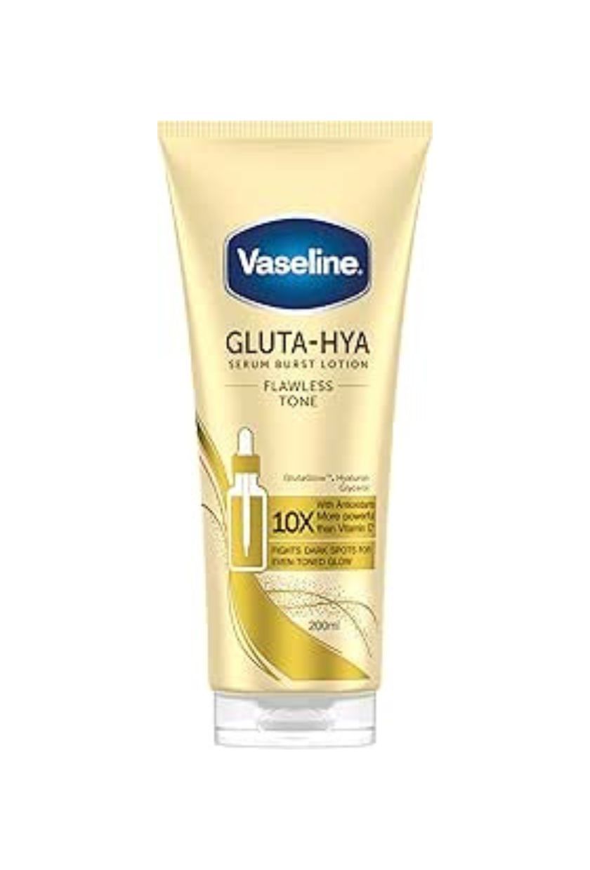 Vaseline Gluta-Hya Flawless Tone Serum Burst Lotion Moisturiser – Body Lotion With Glutaglow™, Glycerol, Hyaluron & Antioxidants 10x Stronger Than Vitamin C*, Reduces Dark Spots in 5 Days 200ml