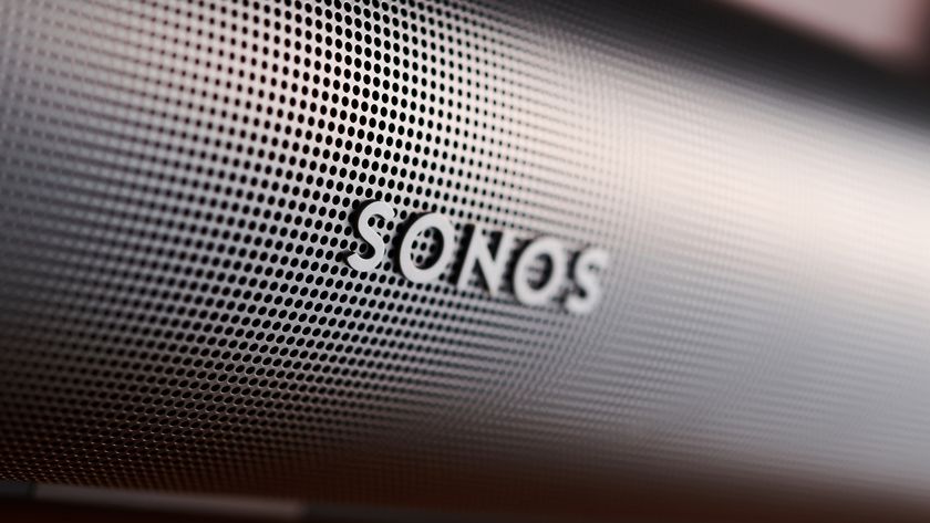 close-up of soundbar mesh with Sonos branding