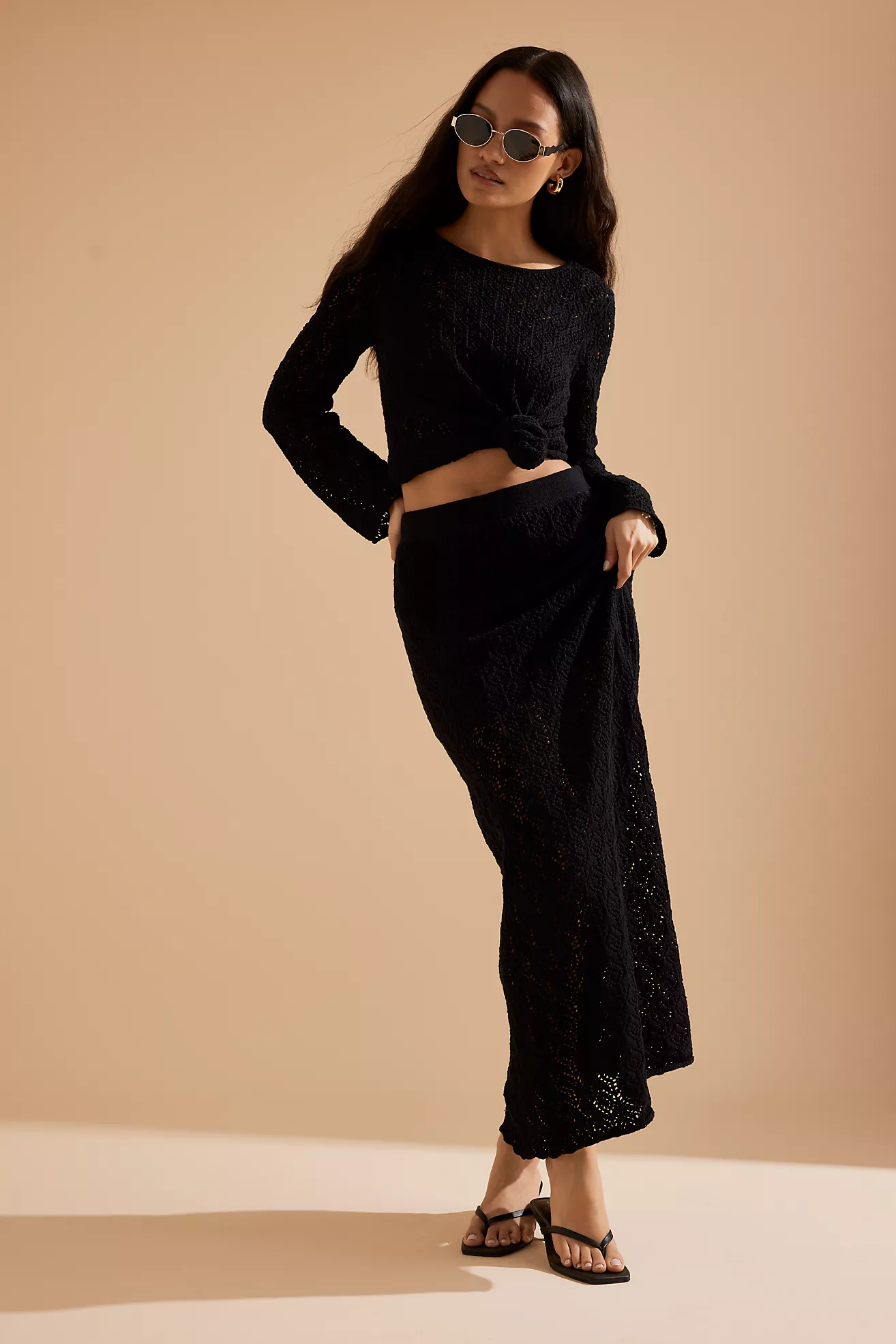 Selected Femme Niva High-Waisted Crochet Maxi Skirt