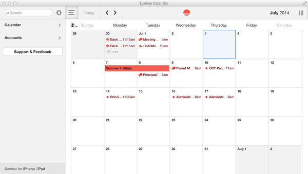 From the Principal&#039;s Office: Sunrise Calendar App