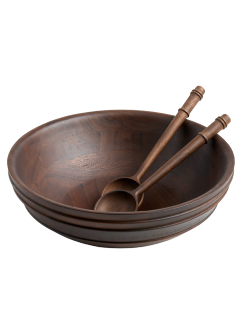 Coventry Carved Wood Serving Bowl & Serving Utensil Set