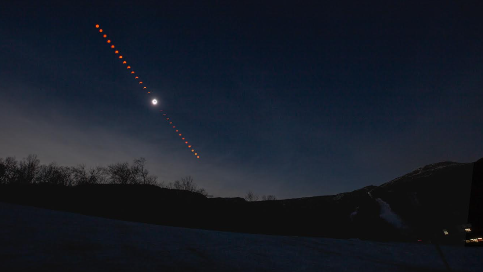 The total solar eclipse on April 8 as seen over Stowe, Vermont