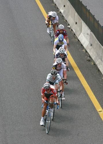A seven-man group goes clear early in the stage.