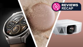 A triptych image of the Honor Watch 5 Ultra, Bang & Olufsen Beosound A1 Gen 3 and Epson QL7000.