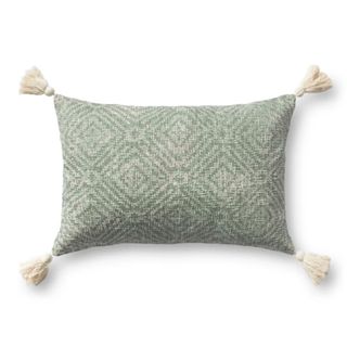 Bayeux Tassels Cotton Reversible Throw Pillow, Down, Green