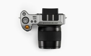 Top view of Hasselblad’s mirrorless X1D with ergonomic grip