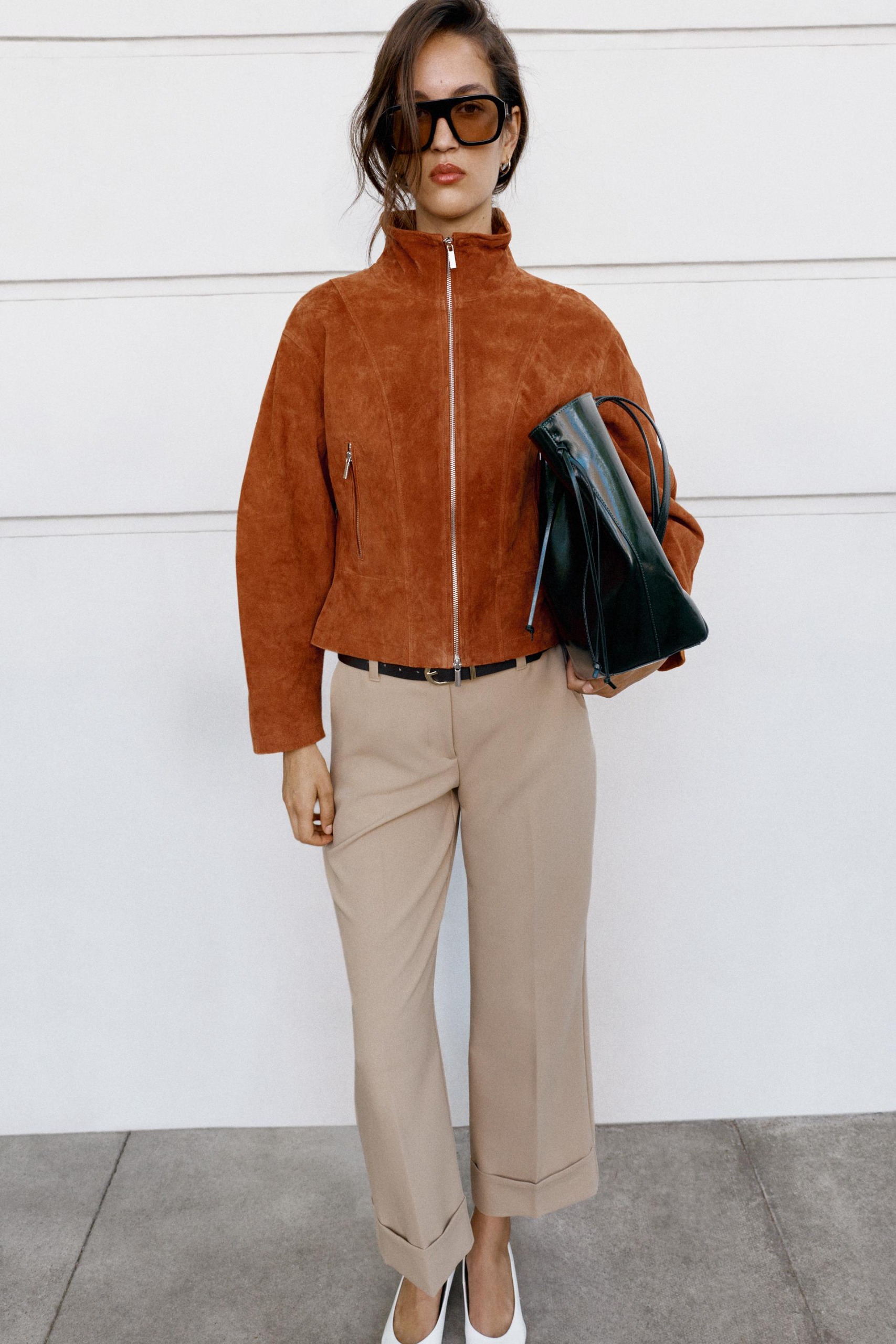 100% Leather Stand Collar Jacket - Orange - Xs