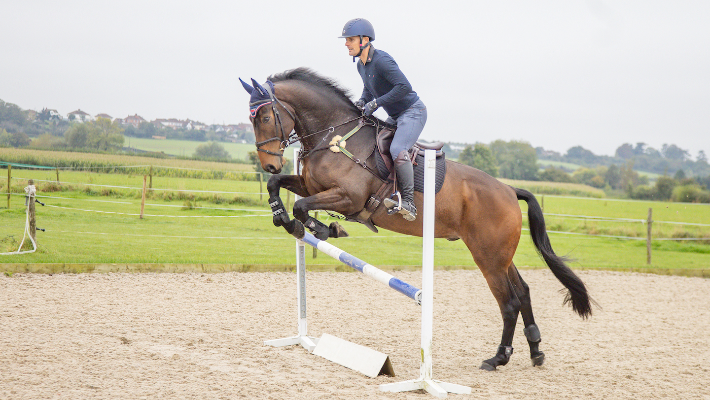 Alex Bragg training a young horse at home