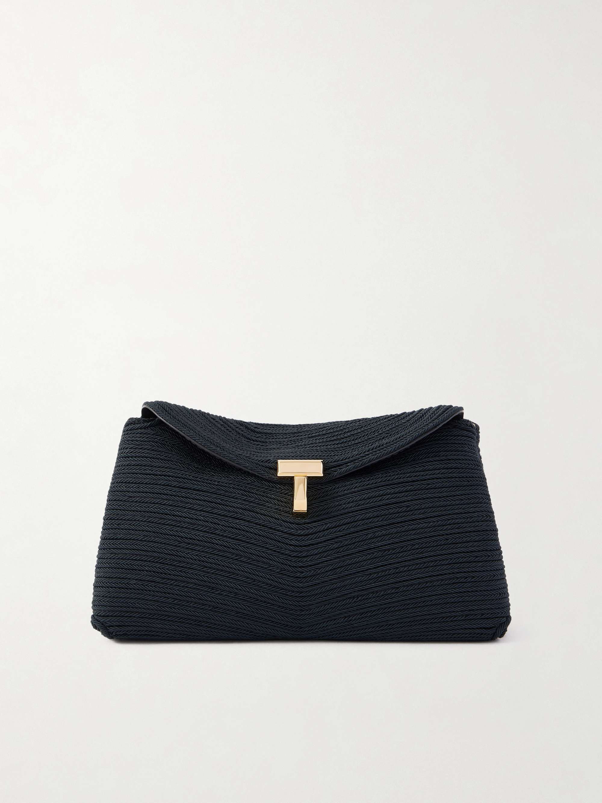 Mini T-Lock Leather-Trimmed Woven Clutch