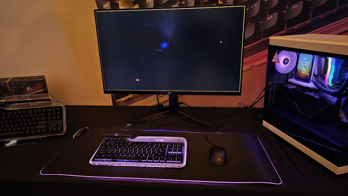 Photos taken of one of Hyte's Nexus Link PC setups at CES 2024.