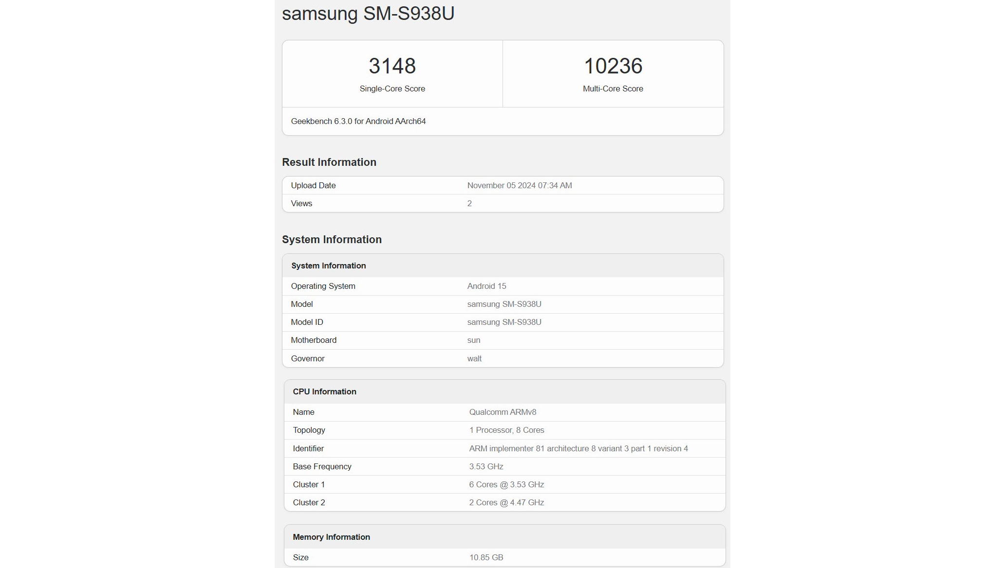 An early Geekbench result for the Samsung Galaxy S25 Ultra