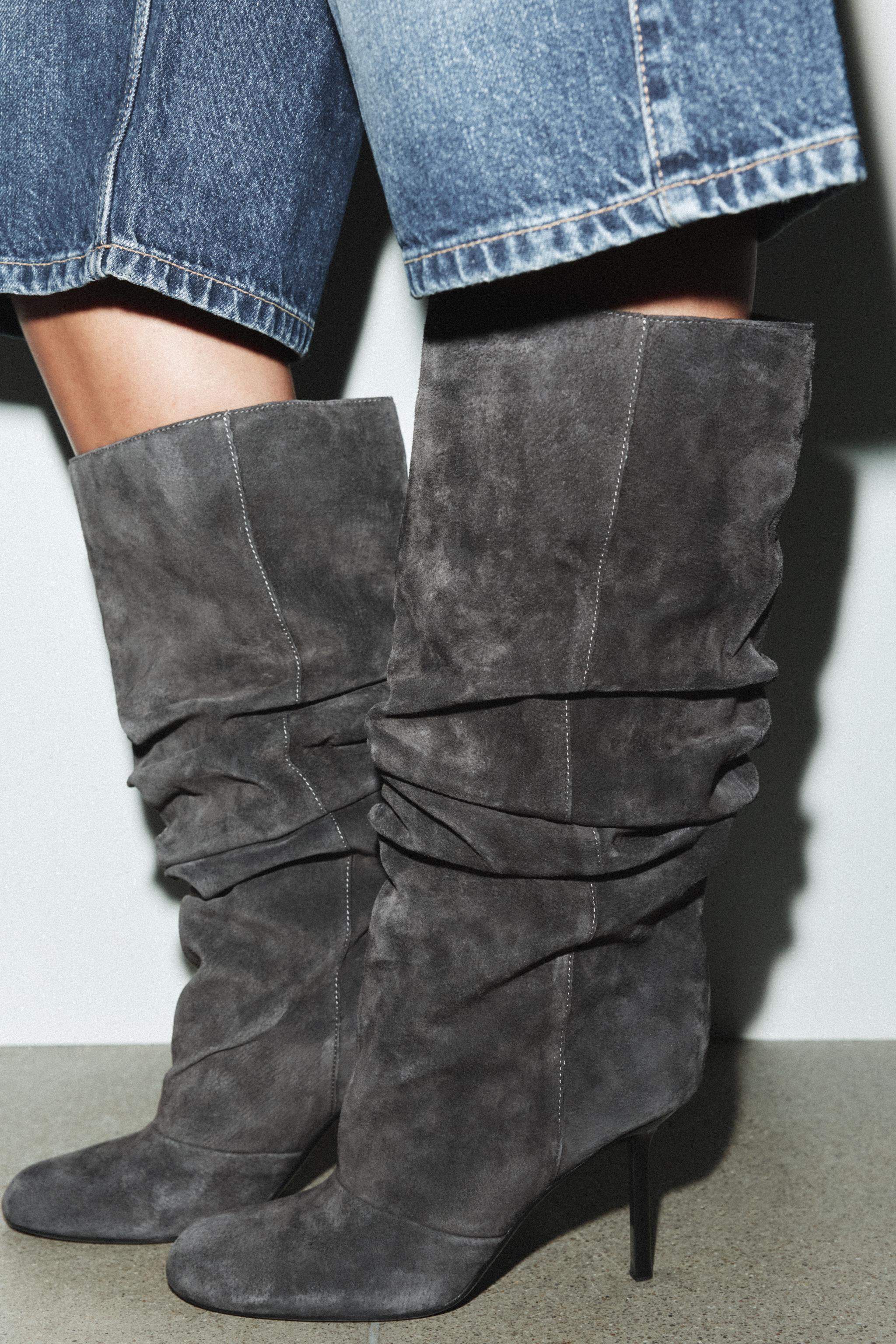 Gathered Leather Boots