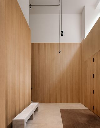 timber clad interior at Kolberger5 Euroboden by david chipperfield and StudioMarkRandel