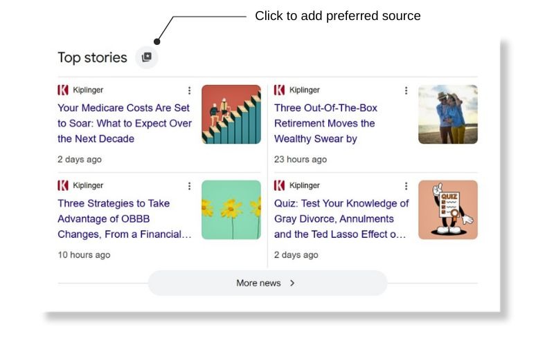Screenshot of Google Top Stories