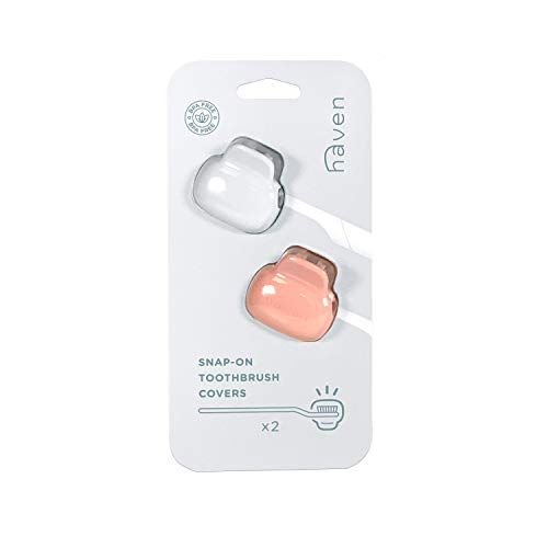 Haven Toothbrush Cover - Fits Electronic and Manual Toothbrushes - Toothbrush Case Holder for Travel - Set of Two Tooth Brush Protectors (white and Coral)