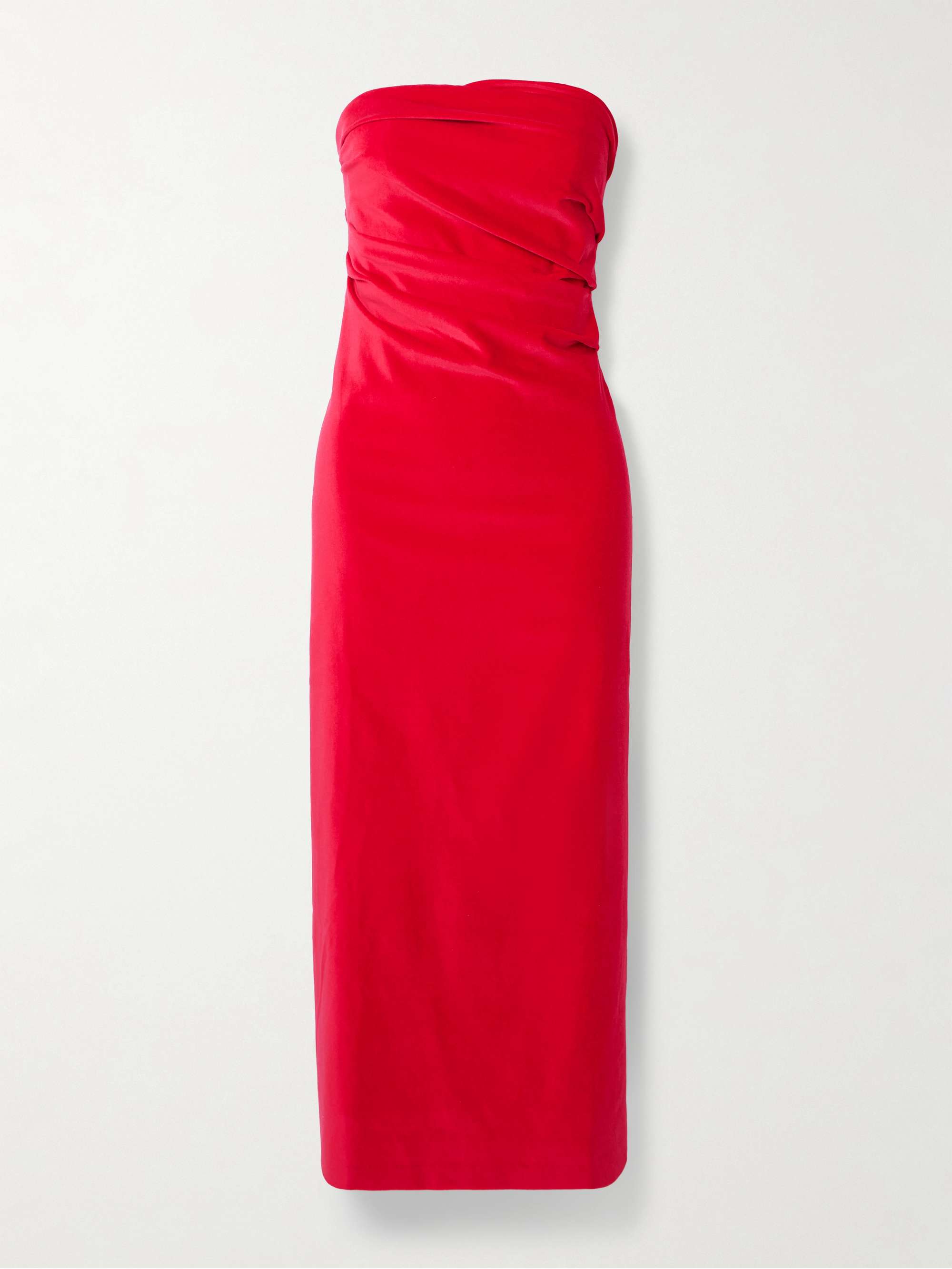 Sabella Strapless Ruched Cotton-Blend Velvet Midi Dress