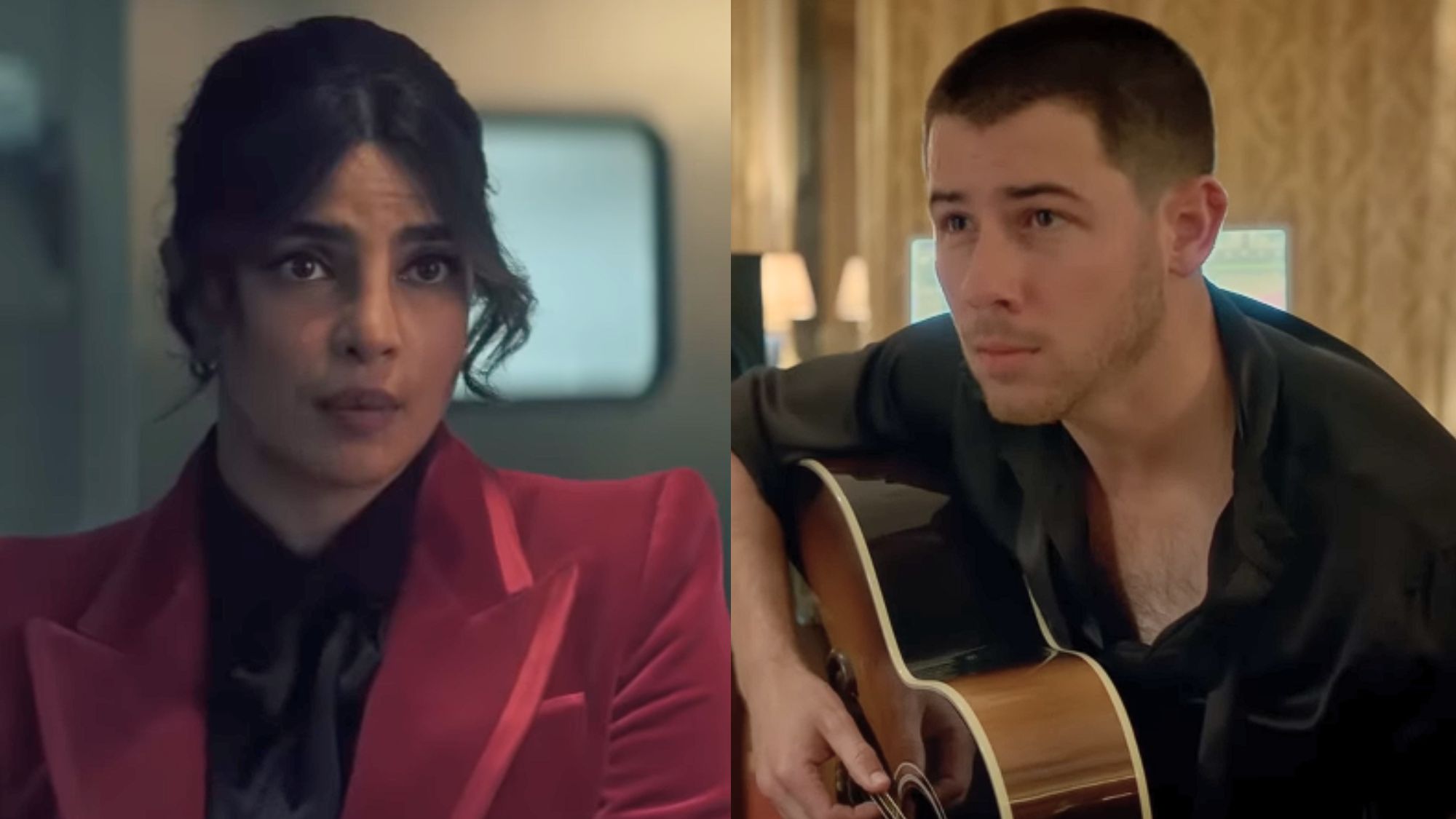 Right: Priyanka Chopra in Citadel. Left: Nick Jonas in Power Ballad.