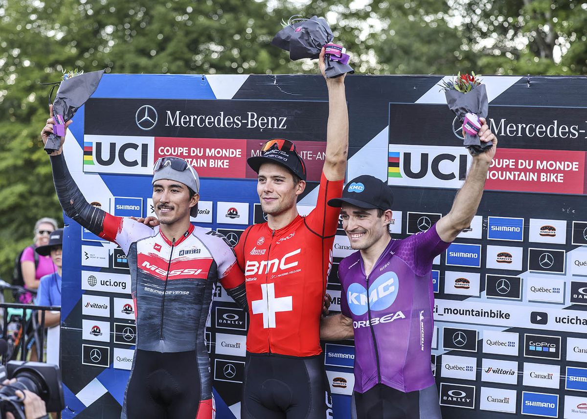 Filippo Colombo (BMC) takes centre stage on the XCC UCI MTB World Cup Mont-Sainte-Anne podium