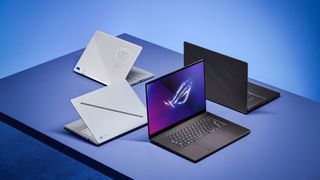 Asus ROG Zephyrus G14 and G16 on a blue table