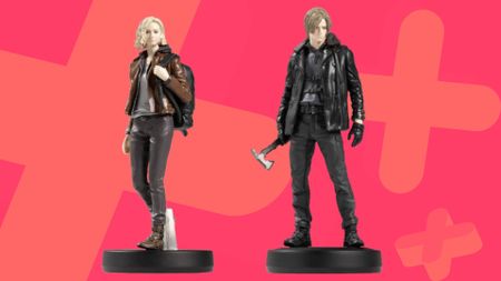 Image of the Resident Evil amiibo sitting on a pink GamesRadar+ background.