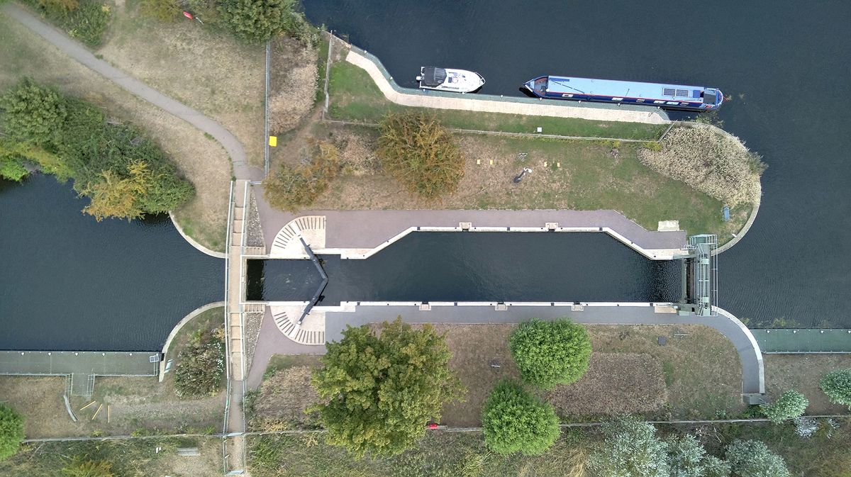 Photo of river lock taken with a Bwine F7GIM drone