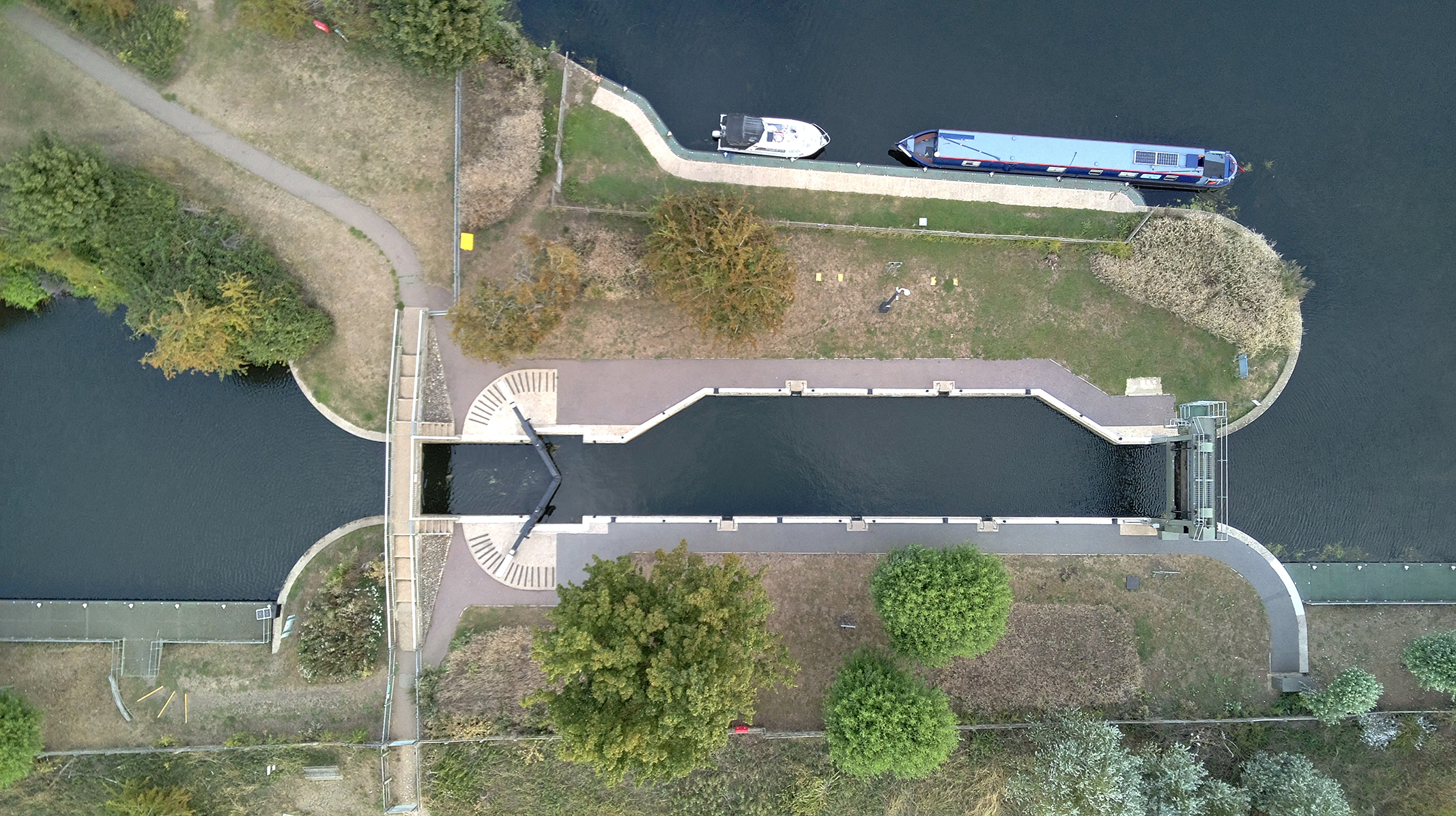 Photo of river lock taken with a Bwine F7GIM drone