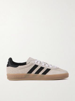 Gazelle Indoor Suede, Grosgrain and Leather-Trimmed Raffia Sneakers