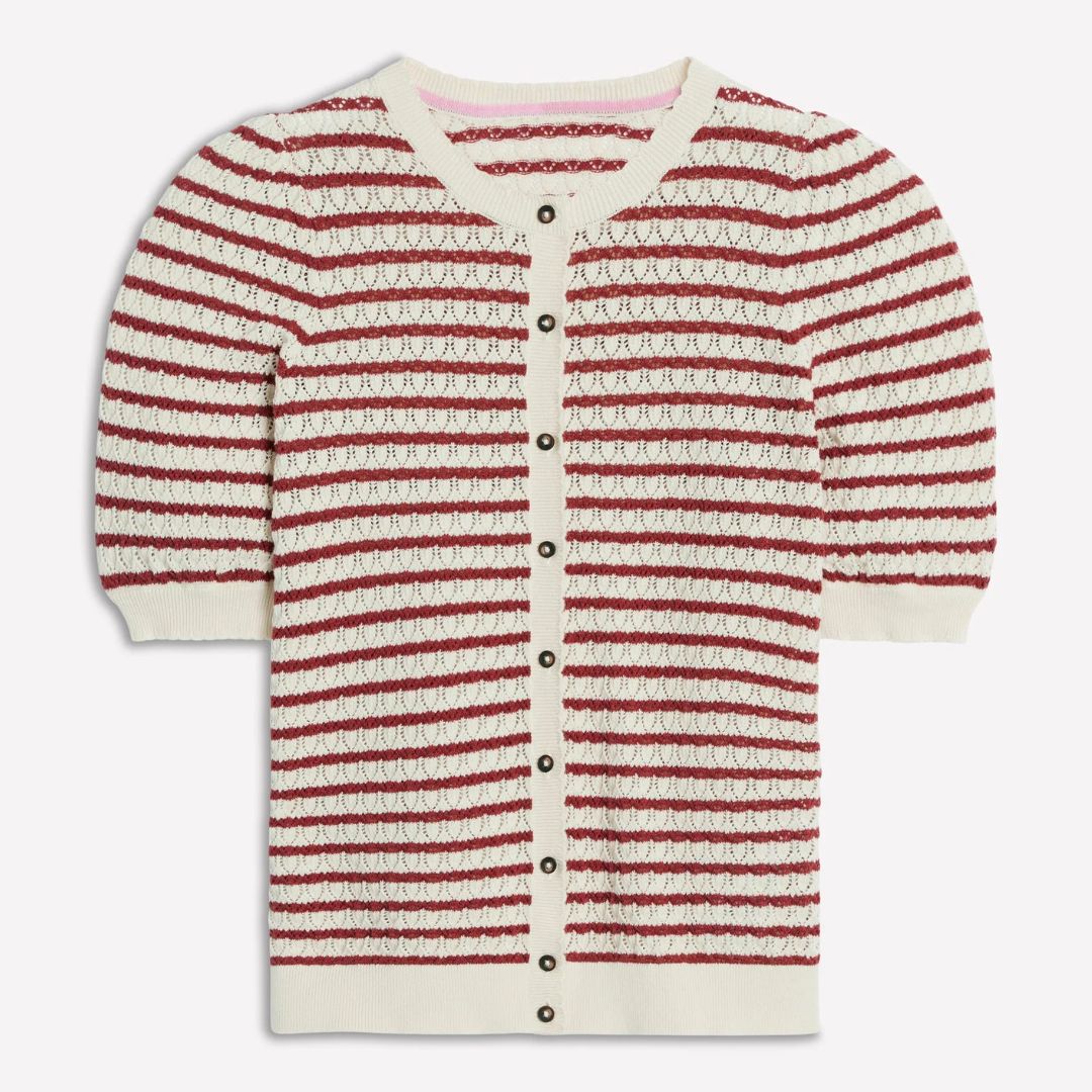 Boden Pointelle Knit Striped Cardigan