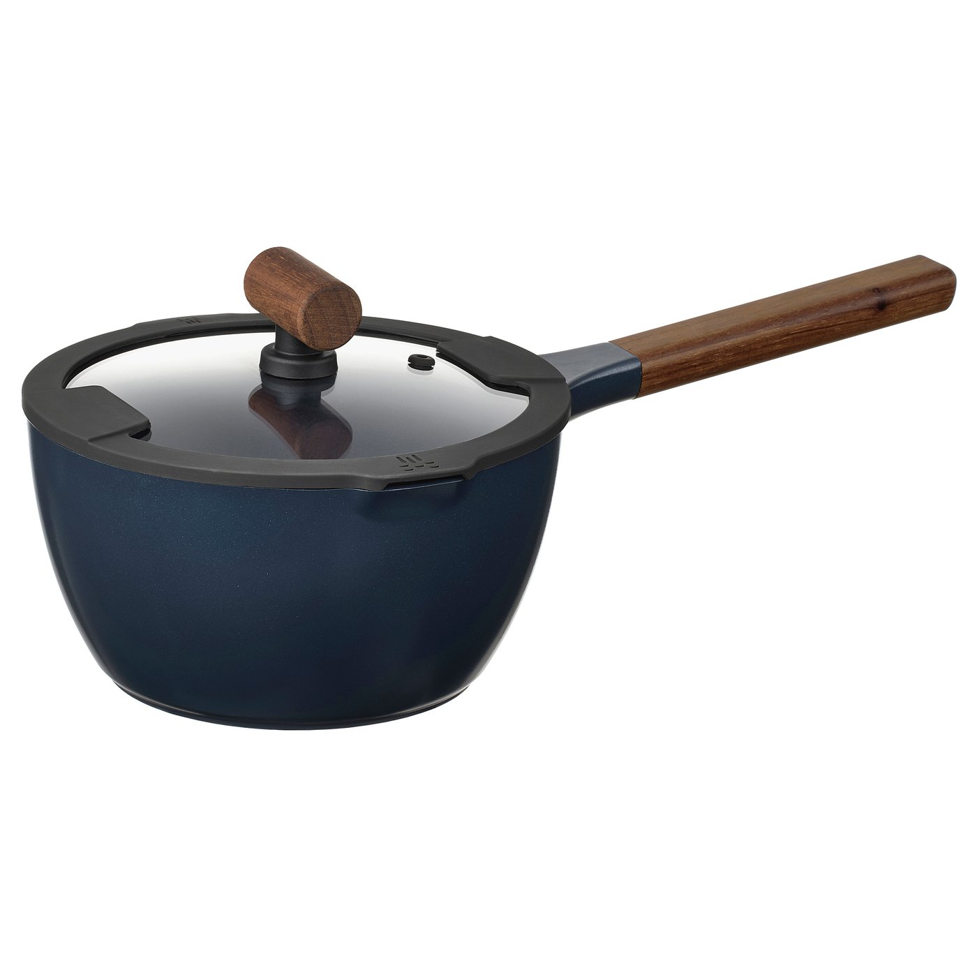 Klippfisk Saucepan With Lid - Non-Stick Coating Glass/wood Black-Blue 2.4 Qt