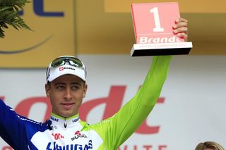 Peter Sagan (Liquigas-Cannondale) was voted most combative and given the red dossard for his fighting spirit