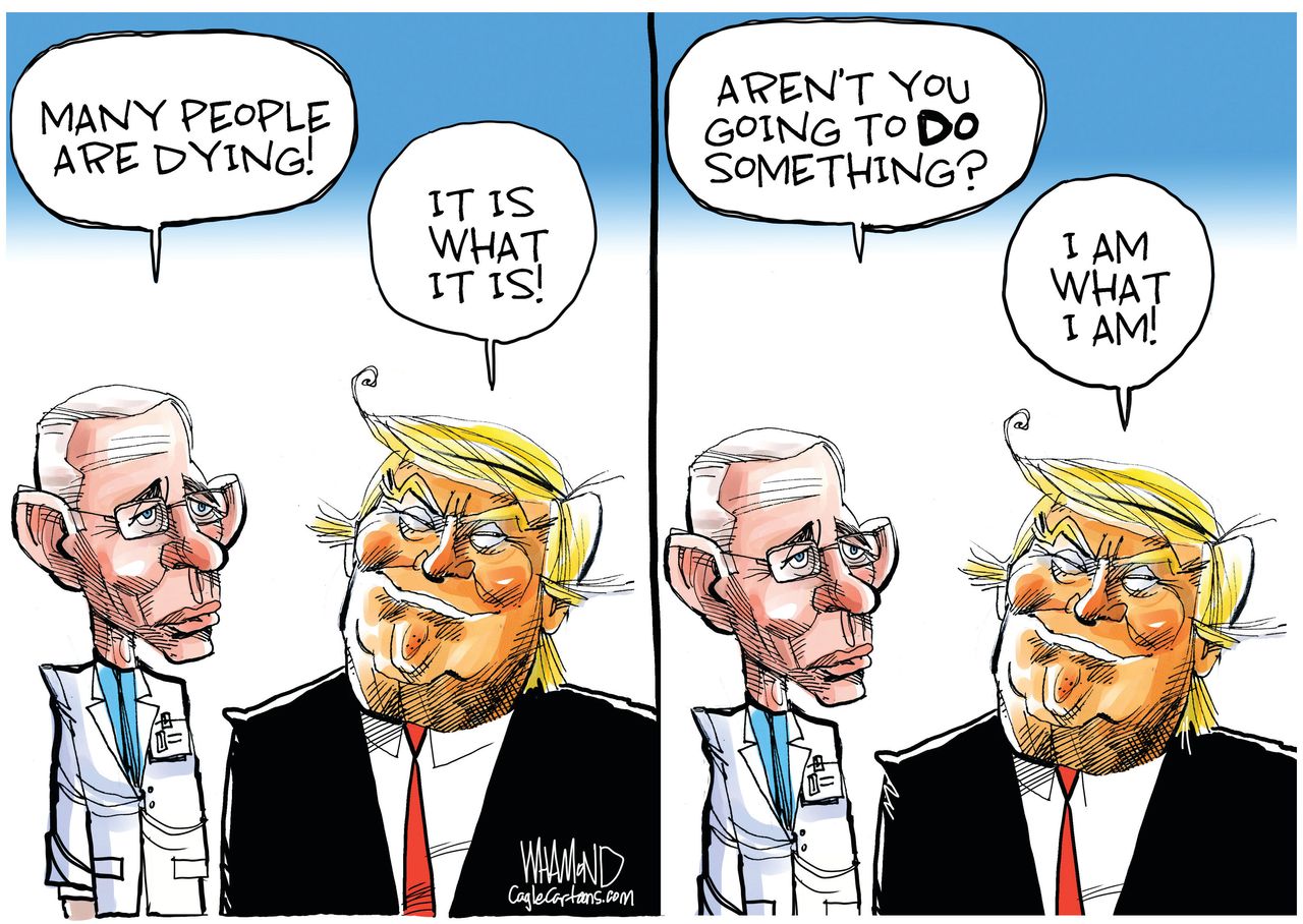 Political Cartoon U.S. Trump Fauci Coronavirus People Dying