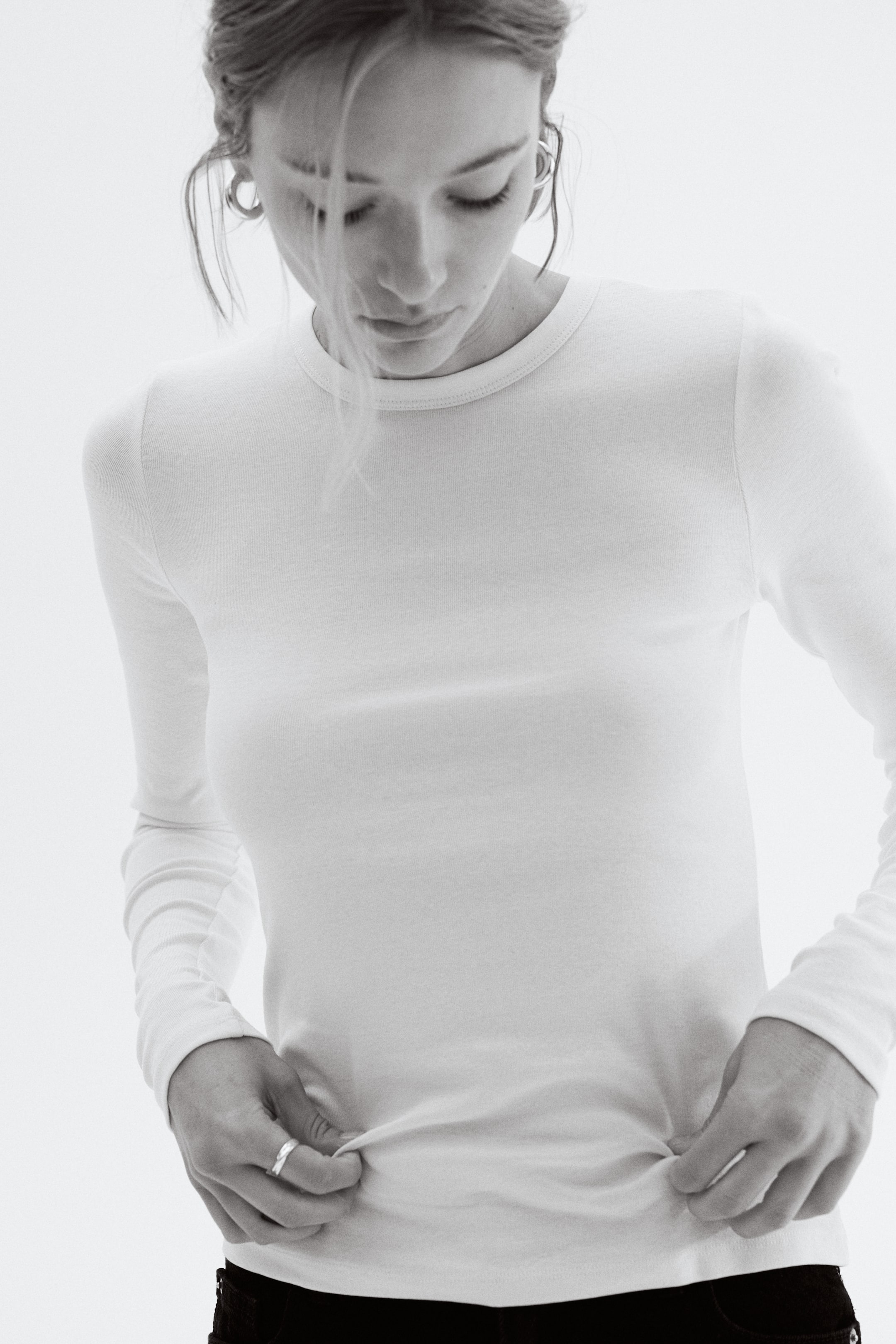 Long-Sleeved Jersey Top - Black