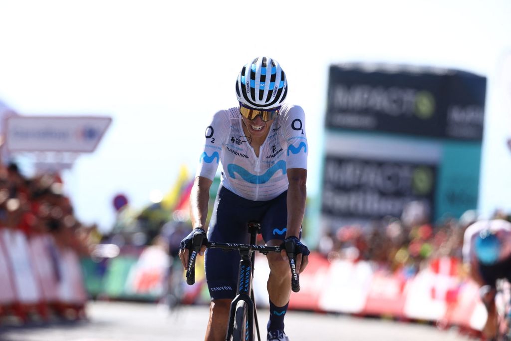 Spanish Enric Mas of Movistar Team crosses the finish line of stage 15 of the 2022 edition of the Vuelta a Espana Tour of Spain cycling race from Martos to Sierra Nevada 153 km Spain Sunday 04 September 2022 BELGA PHOTO DAVID PINTENS Photo by David PINTENS BELGA MAG Belga via AFP Photo by DAVID PINTENSBELGA MAGAFP via Getty Images