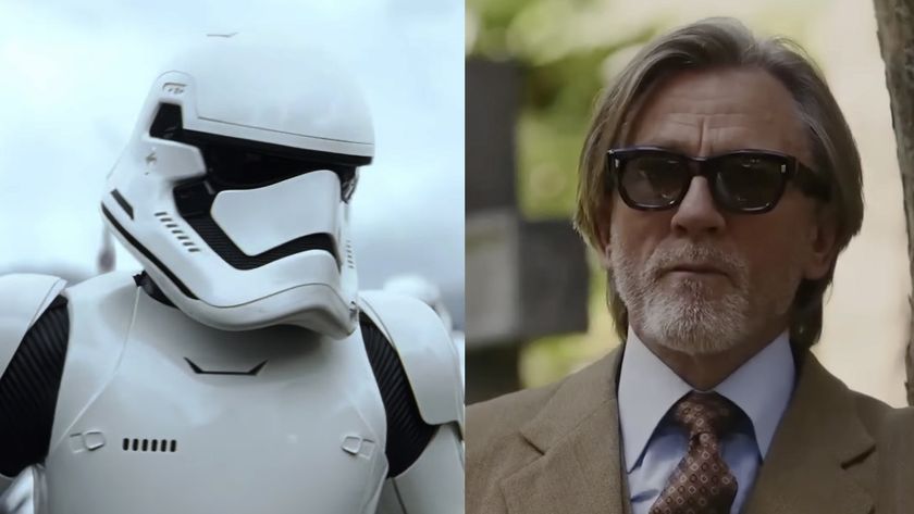 A stormtrooper in Star Wars: The Force Awakens, Daniel Craig with a beard and in a suit and sunglasses in Wake Up Dead Man. 