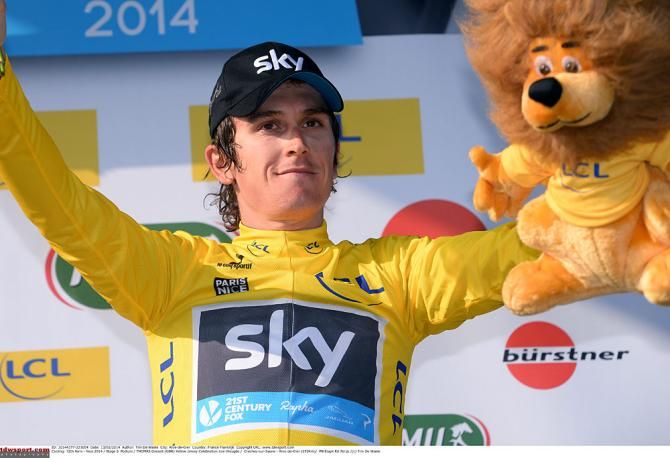 Race leader Geraint Thomas (Sky)