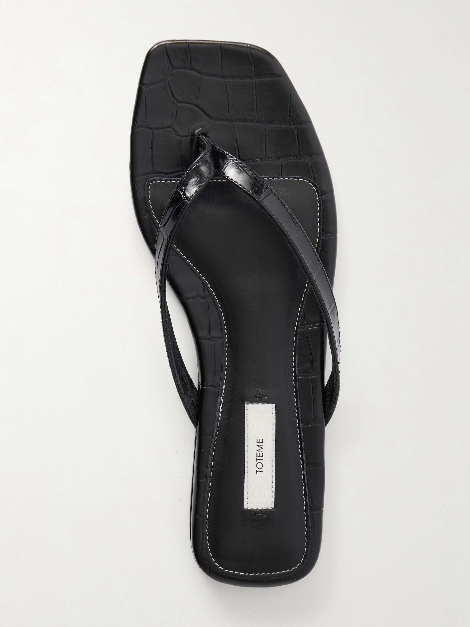 Croc-Effect Leather Flip Flops