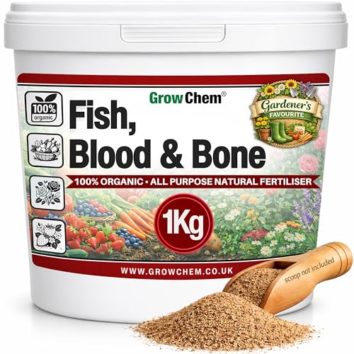 Grow Chem Fish, Blood &amp;amp; Bone Fertiliser (1kg Bucket) Multi-Purpose &amp;ndash; Organic Fertiliser for Plants &amp;amp; Lawns &amp;ndash; Nutrient-Packed Plant Food and Soil Activator for Strong Healthy Produce, Flowers &amp;amp; Lawns
