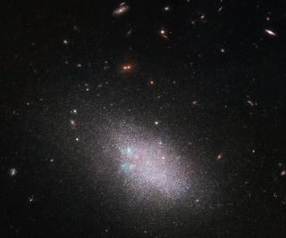 This shimmering swarm of stars, captured by the Hubble Space Telescope, is an irregular dwarf galaxy named UGC 685. While its shape may be difficult to discern at first glance, UGC 685 is an unbarred spiral galaxy. It is located about 15 million light-years away from Earth in the constellation Pisces.