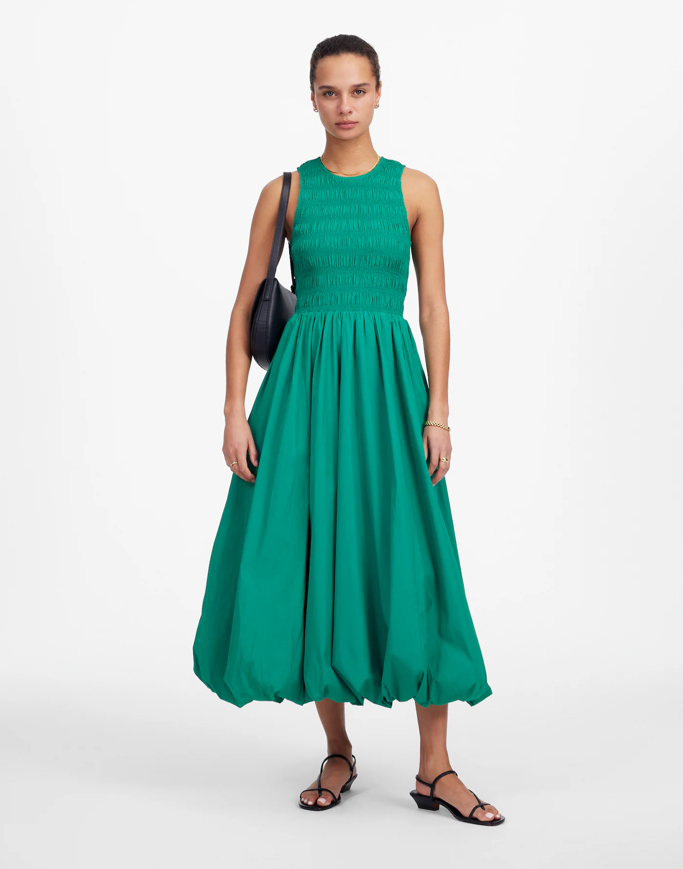 MW, The Melody Bubble-Hem Smocked Midi Dress in Poplin