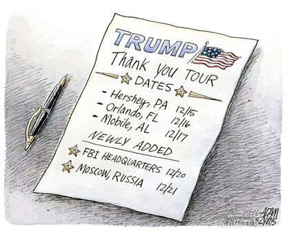 Political cartoon U.S. Donald Trump thank you tour