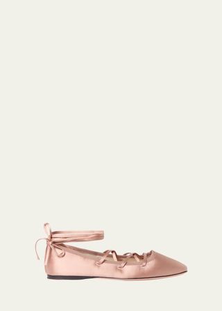 Louisa Satin Lace-Up Ballerina Flats