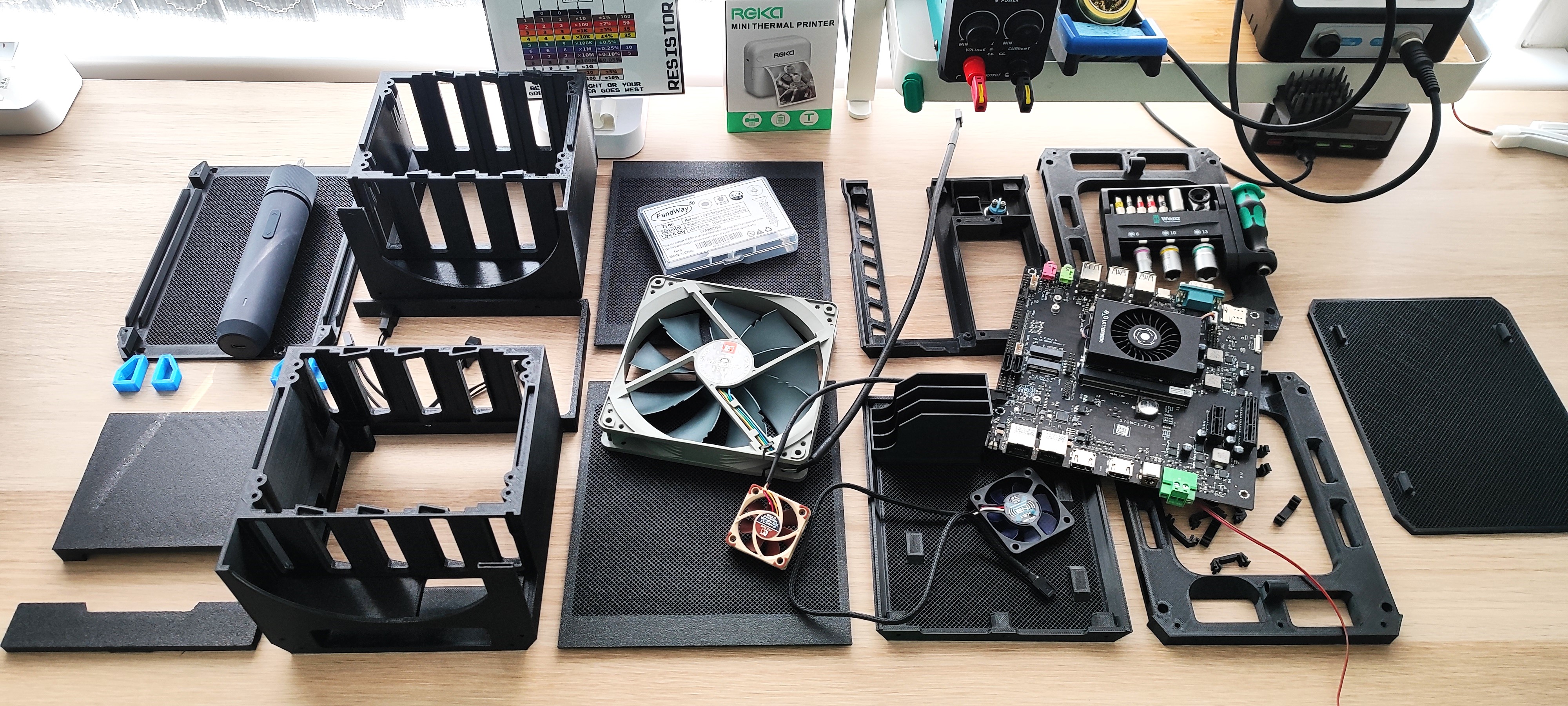 The parts to build a 3D printed server