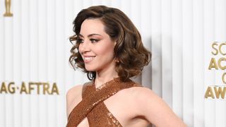 aubrey plaza on the red carpet with a bob hairstyle