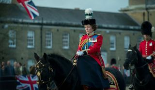 The Crown Olivia Colman rides on ceremonial horseback