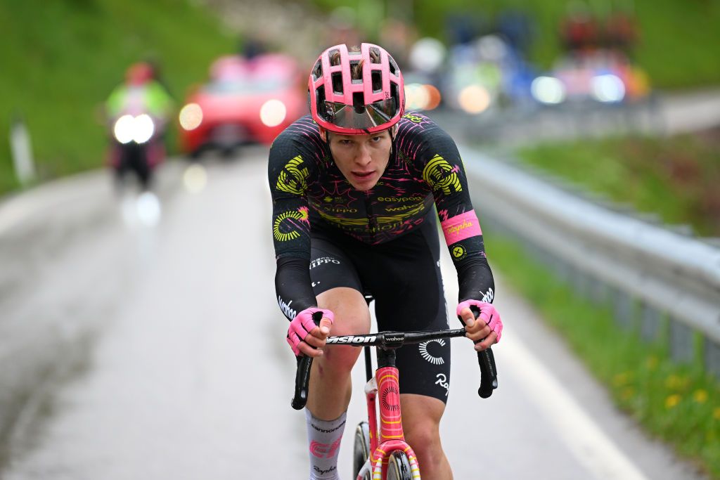 PASSO BROCON ITALY MAY 22 Georg Steinhauser of Germany and Team EF Education EasyPost competes in the breakaway during the 107th Giro dItalia 2024 Stage 17 a 159km stage from Selva di Val Gardena to Passo Brocon 1604m UCIWT on May 22 2024 in Passo Brocon Italy Photo by Dario BelingheriGetty Images
